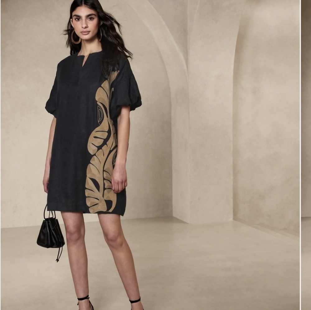 Banana Republic Embroidered Linen Mini Dress Size Small